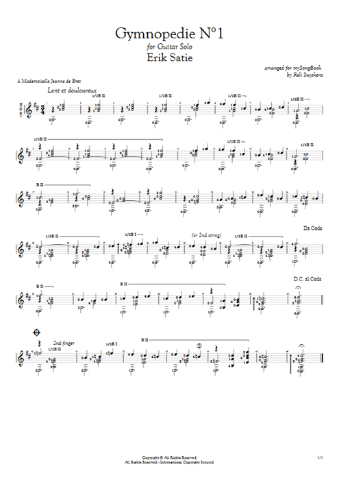 Gymnopédie N°1 in D Erik Satie guitar pro tab AGuitar Solo Guitar mysongbook